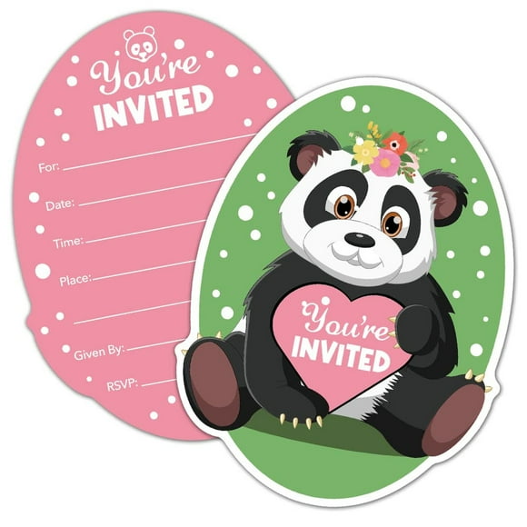 Panda Blossom Fill-In Invitations Set for All Occasions - 15 Floral Cards with Envelopes for Baby Showers, Birthdays, Weddings, and Fun Celebrations