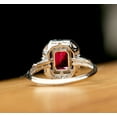 thumbnail image 4 of Pink Ruby Ring, Emerald Cut Ruby Diamond Ring, Bezel Set Diamond Engagement Ring, Halo Diamond Ring, 2.2 Ct Simulated Ruby and Diamonds, 925 Sterling Silver, Anniversary Gifts, 4 of 5