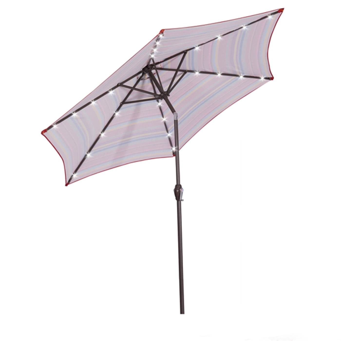 Outdoor Patio 8.7-Feet Market Table Umbrella with Push Button Tilt and Crank, Red Stripes With 24 LED Lights, Outdoor Umbrella for Garden, Deck, Backyard, Pool and Beach, Red striped
