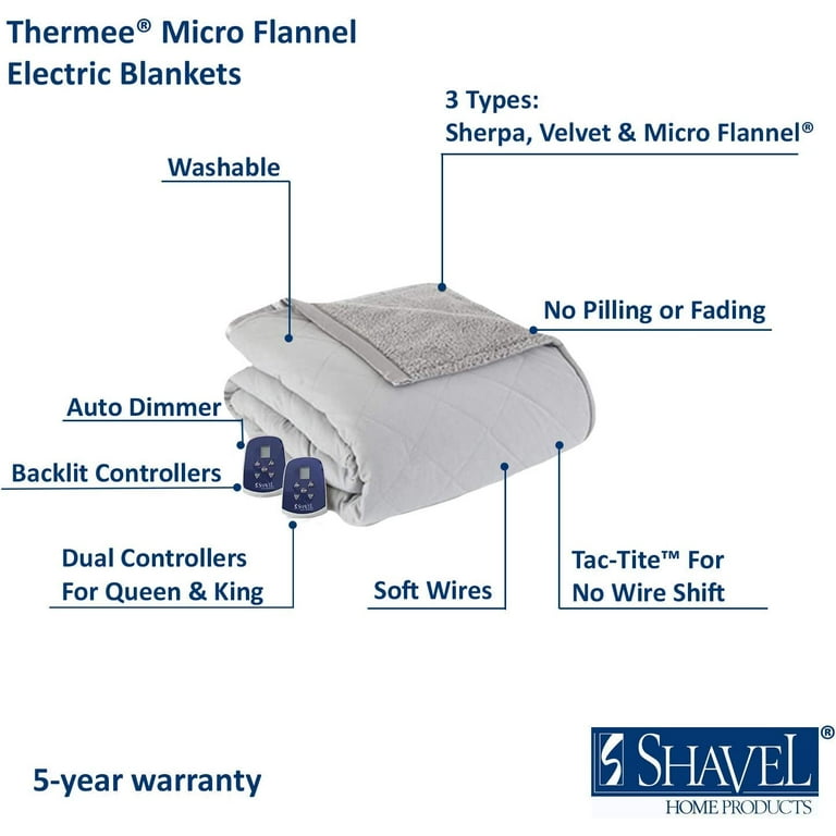 Thermee Micro Flannel Electric Blanket Slate Grey Queen