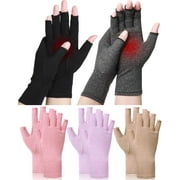 SATINIOR 5 Pairs Arthritis Compression Gloves Fingerless Compression Gloves Arthritis Gloves Joint Relief Gloves for Dailywork (Large), Black, Gray, Beige, Pink, Purple