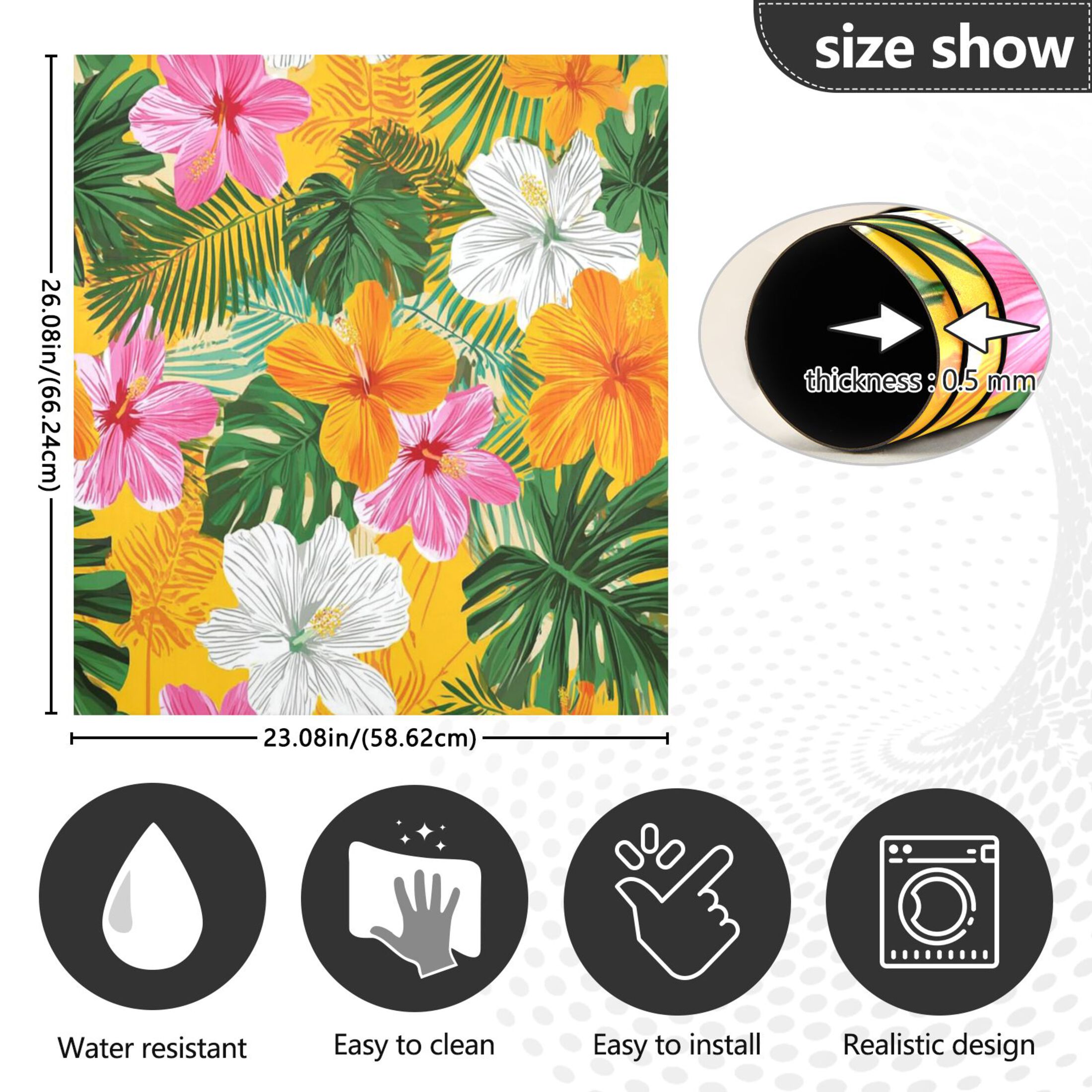 IAUYY Magnetic decorative sticker - 23x26 Inch PVC Refrigerator Decorative Cover, Removable DIY Art for Kitchen Appliances Hibiscus