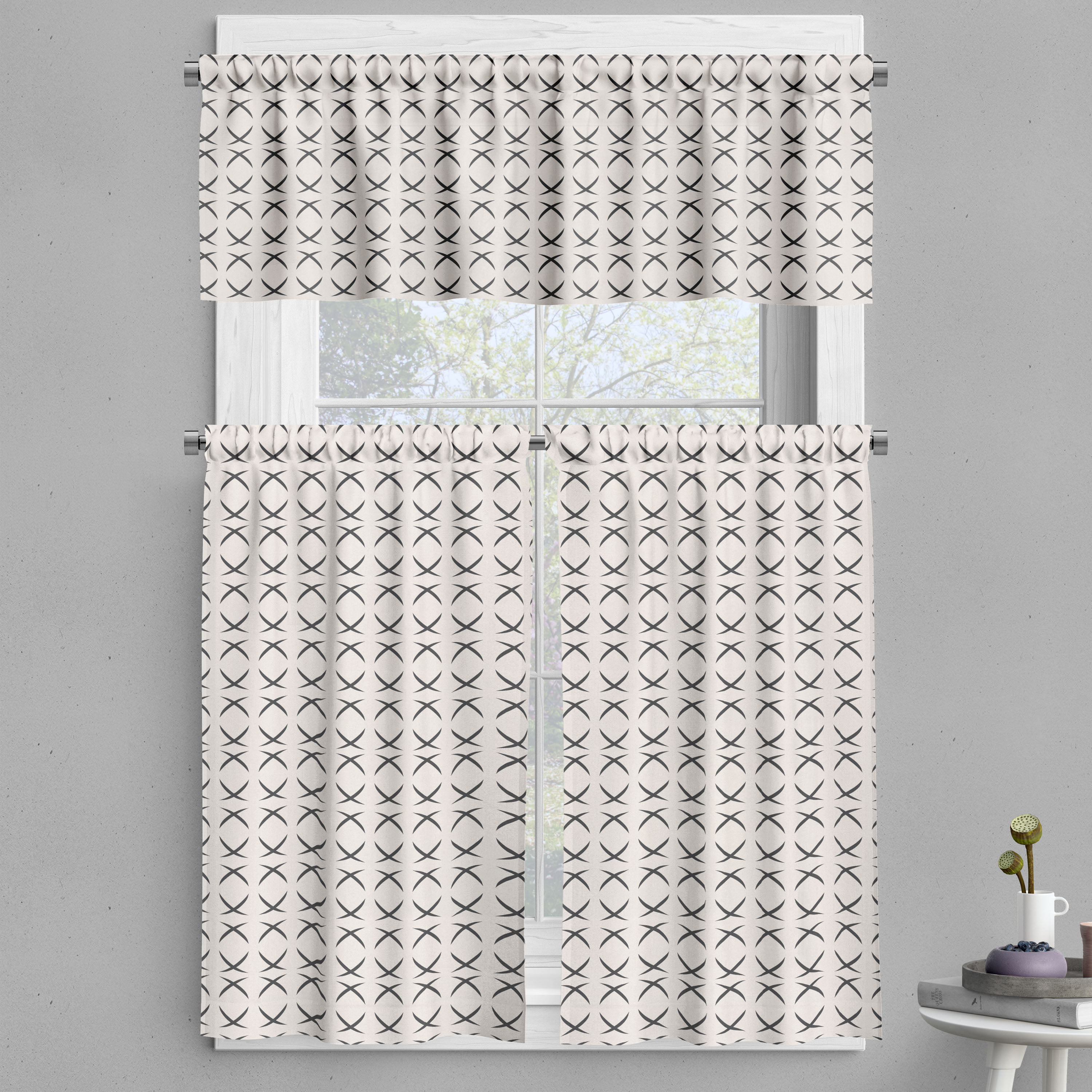 Geometric Valance & Tier Curtain 3 pcs Set, Modern Contemporary Image  Shapes Art Half Round Circles, Window Treatments Room Kitchen Decor, 4  Sizes, Charcoal Grey Pearl, by Ambesonne - Walmart.com