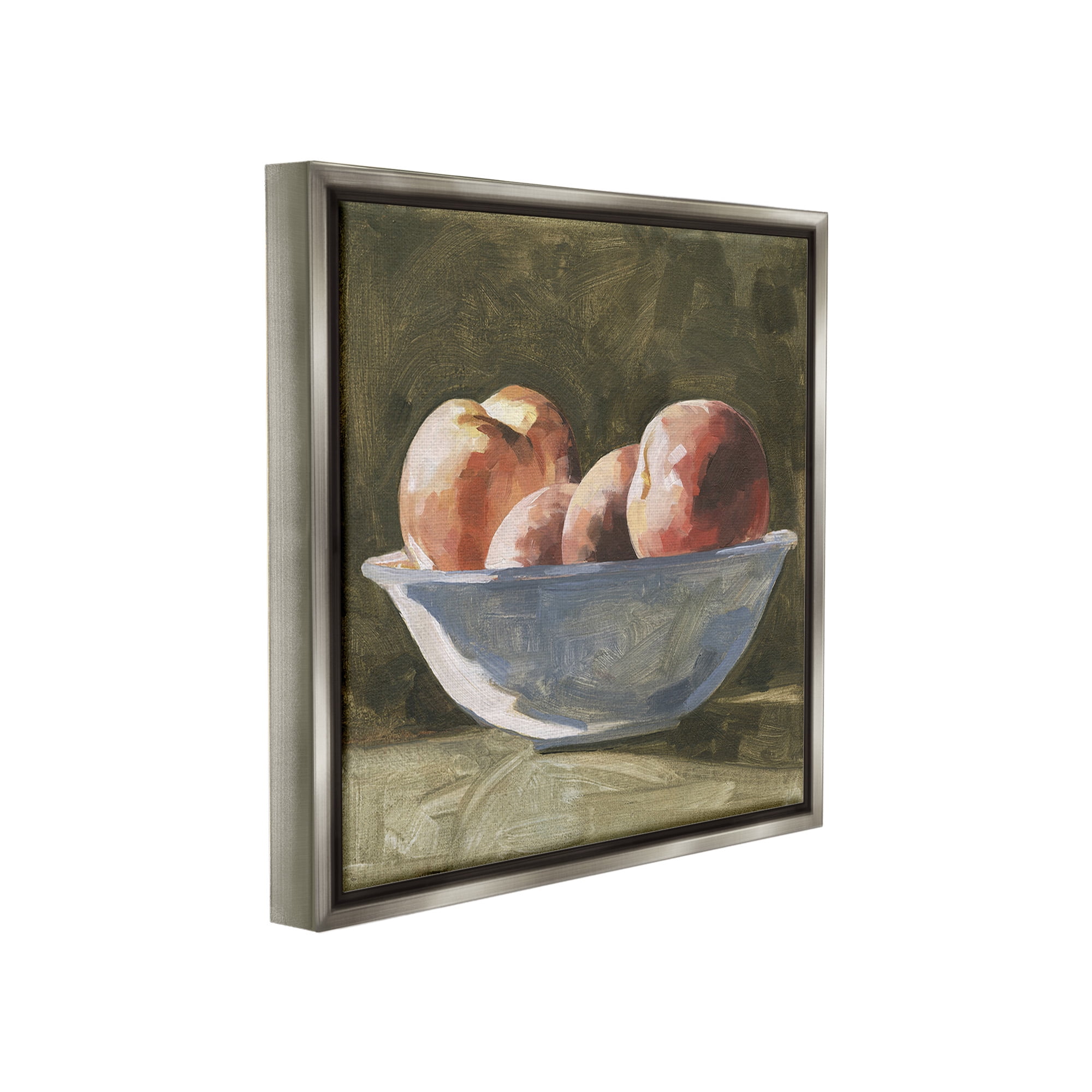 Stupell Industries Apples in Bowl Still Life Food & Beverage Painting Gray Floater Framed Canvas Art Print Wall Art, 25 x 25