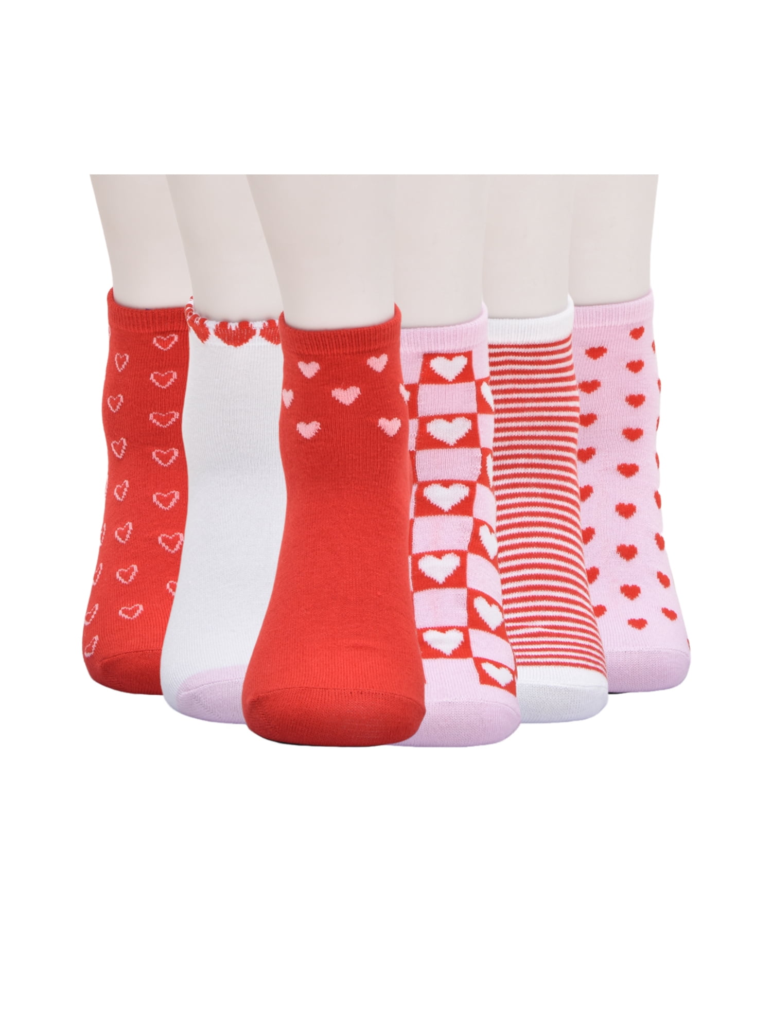 Wonder Nation Girls Heart Quarter Crews Socks, 6-pack, Size Medium (Shoe Size 10.5-4)