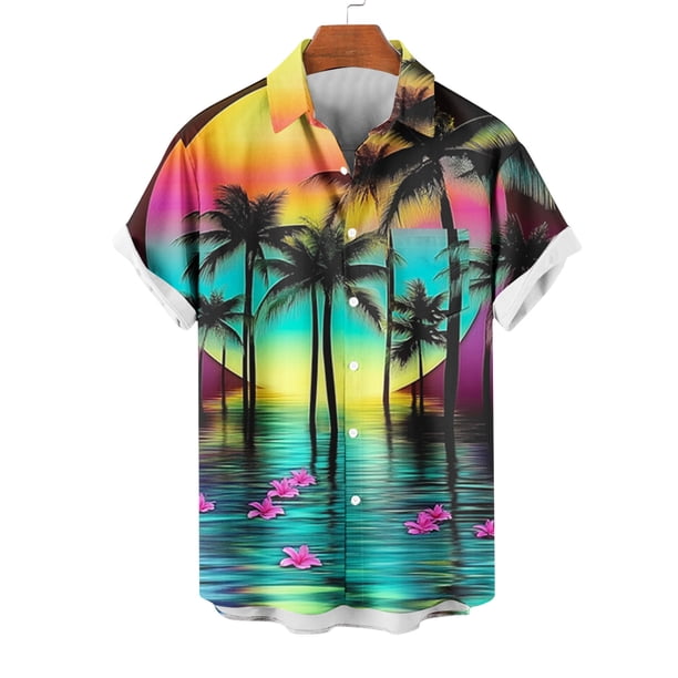 Blusa y camisa de manga corta con cuello vuelto para hombre, estilo casual, con cuello estampado, manga corta, botones, moda, cárdigan con bolsillo, blusa de poliéster para hombre