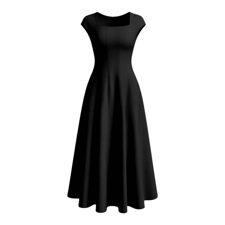 black dresses from amazon WAUAKFBN Women's Summer Casual Dress Short Sleeve Elegant Square Neck Solid Color Midi Dress Fashion Beach S-xxl, Size: Large Crafted from lightweight breathable FINAL_FEW_812 AW.Bridal Mermaid V-Neck Floor Size:FR 56