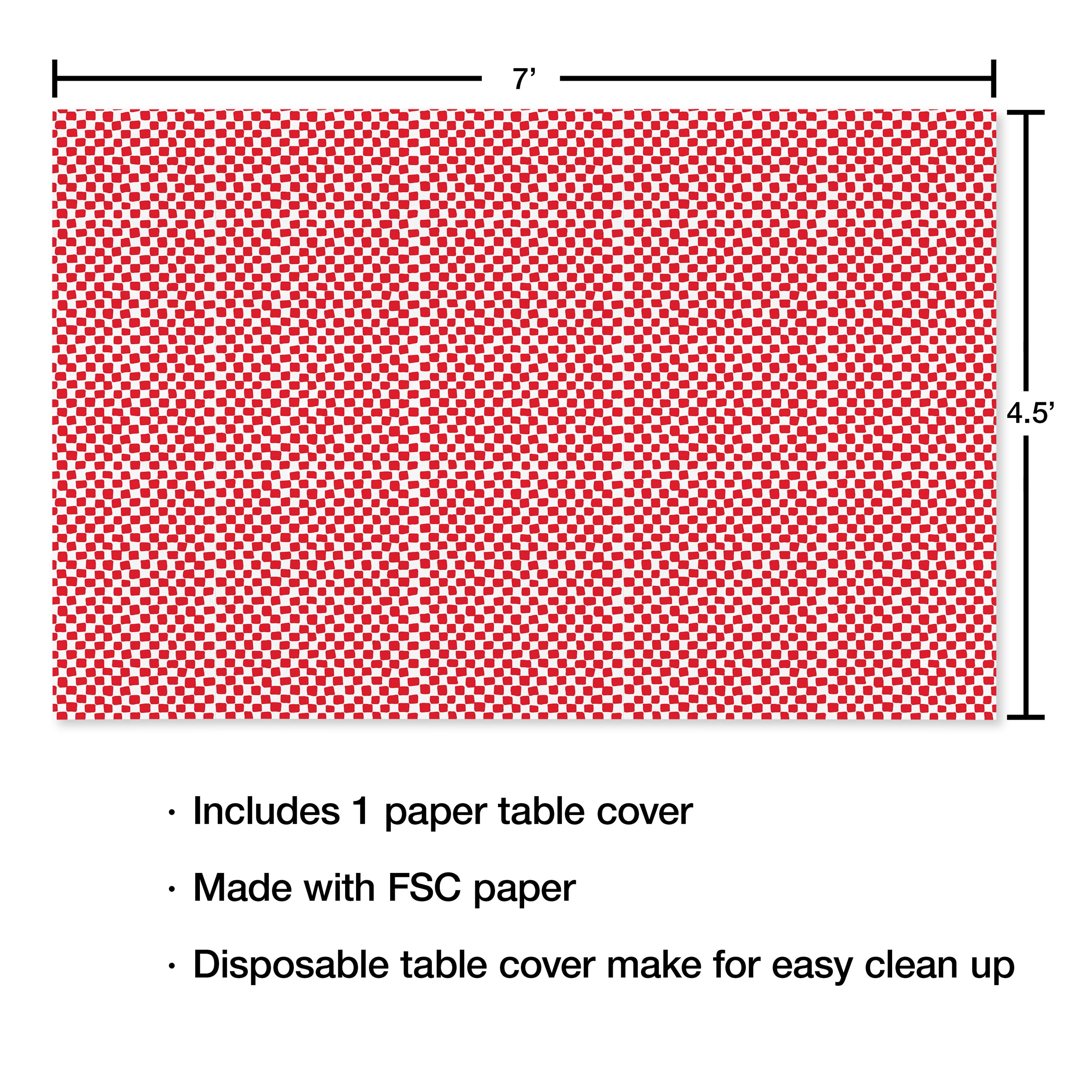 Bright Tides Rectangular Red and White Gingham Paper Table Cover, 54" x 84", by Way To Celebrate
