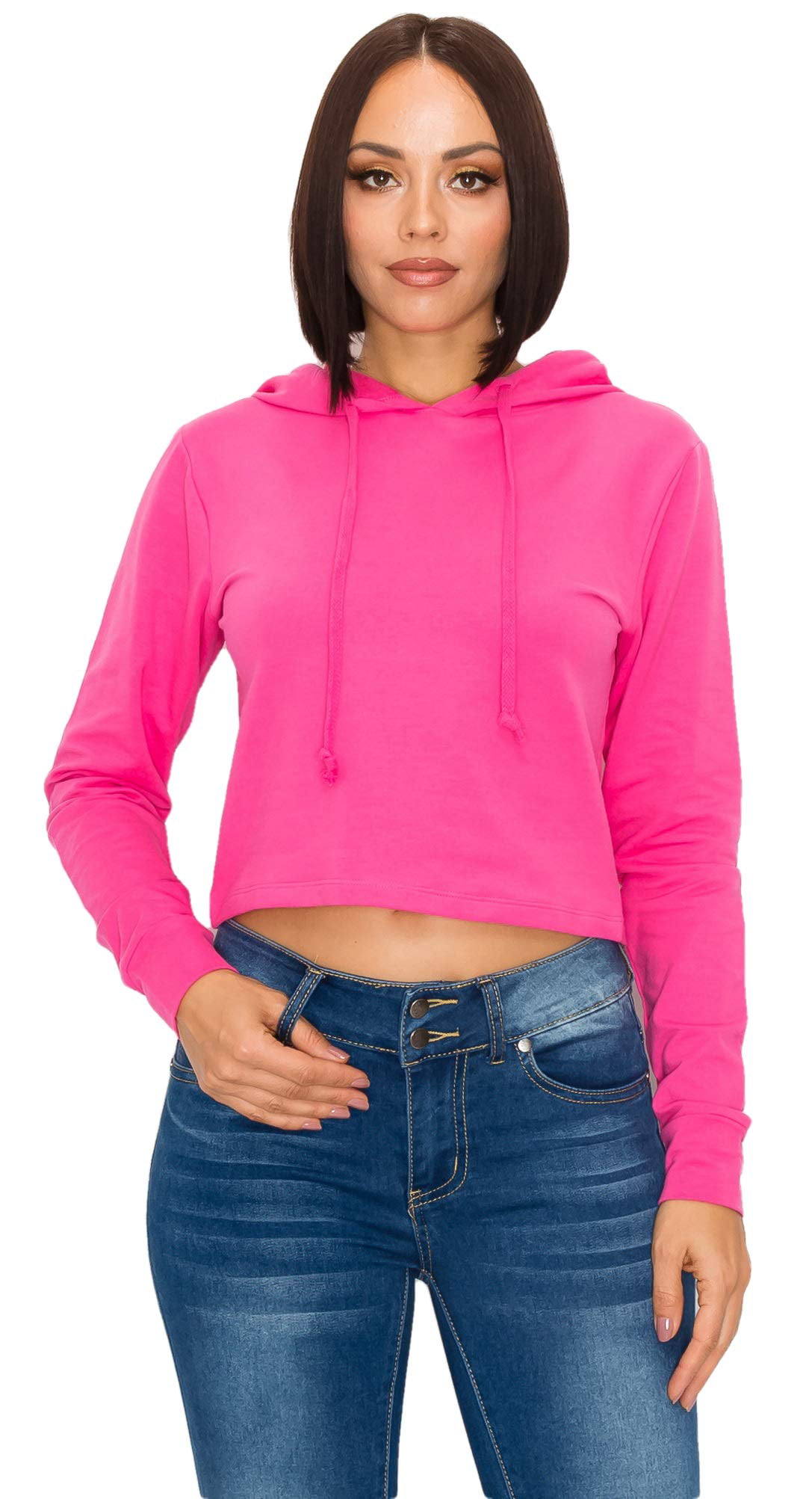 Casual French Terry Long Sleeve Cropped Pullover Sweatshirt Active Workout Hooded Top GLASS TWO Women's Crop Hoodie