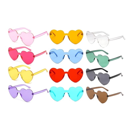 of 12 heart party glasses heart sunglasses party glasses rimless heart glasses for fancy dress photo props birthday party for children and adults.