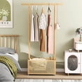 thumbnail image 4 of Costway Bamboo Clothes Rack with Rattan Storage Basket & Wheels, Rolling Garment Rack Beige, 4 of 10