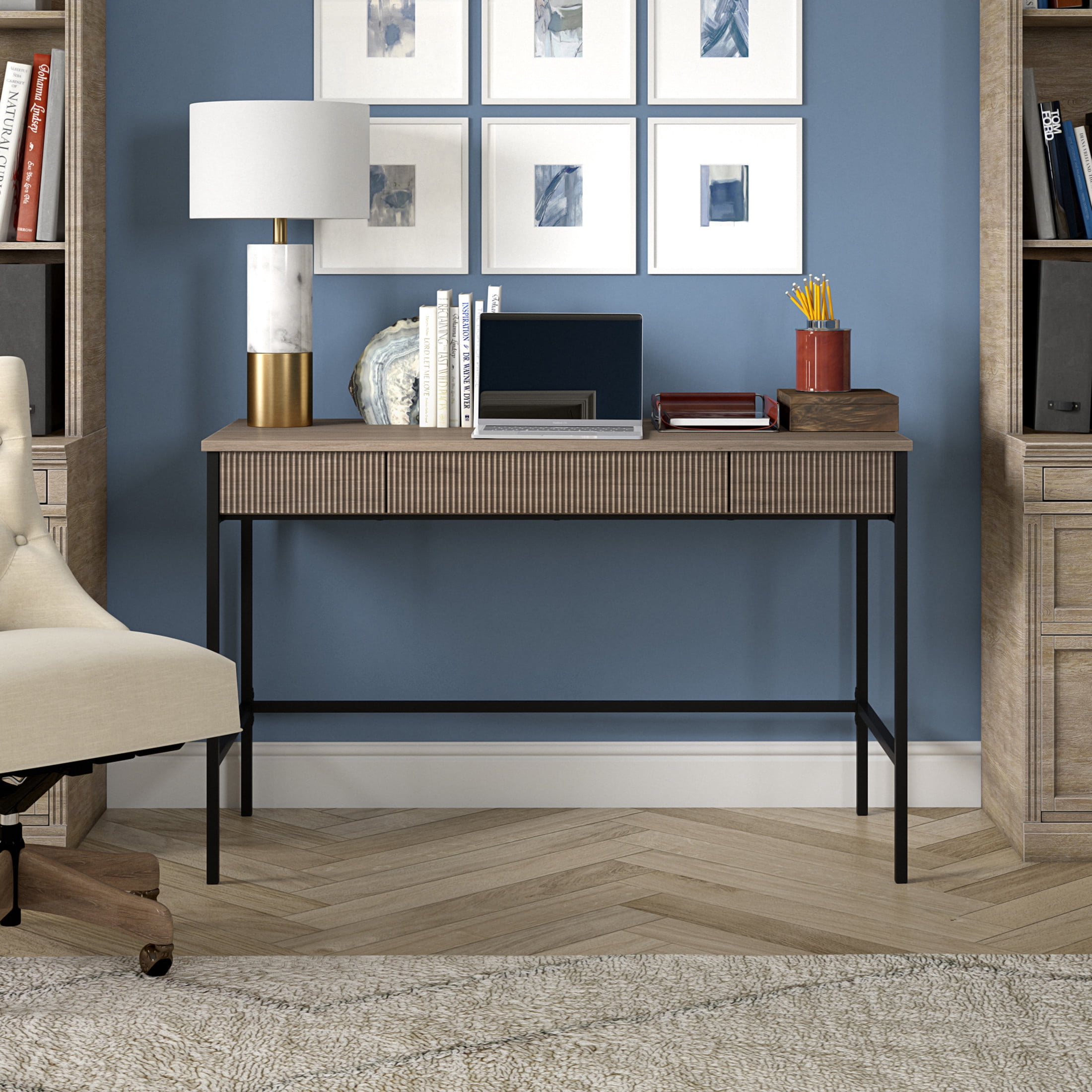 Evelyn&Zoe Mid-Century Modern 48" Wide Antiqued Gray Oak Home Office
