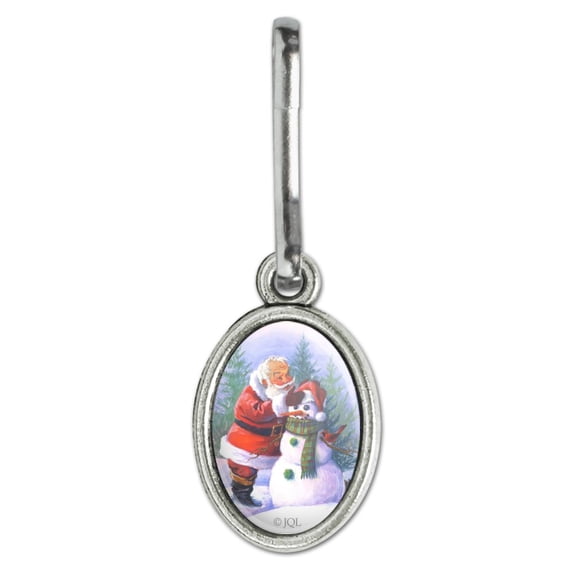 Christmas Holiday Santa Making Building Snowman Antiqued Oval Charm Clothes Purse Suitcase Backpack Zipper Pull Aid
