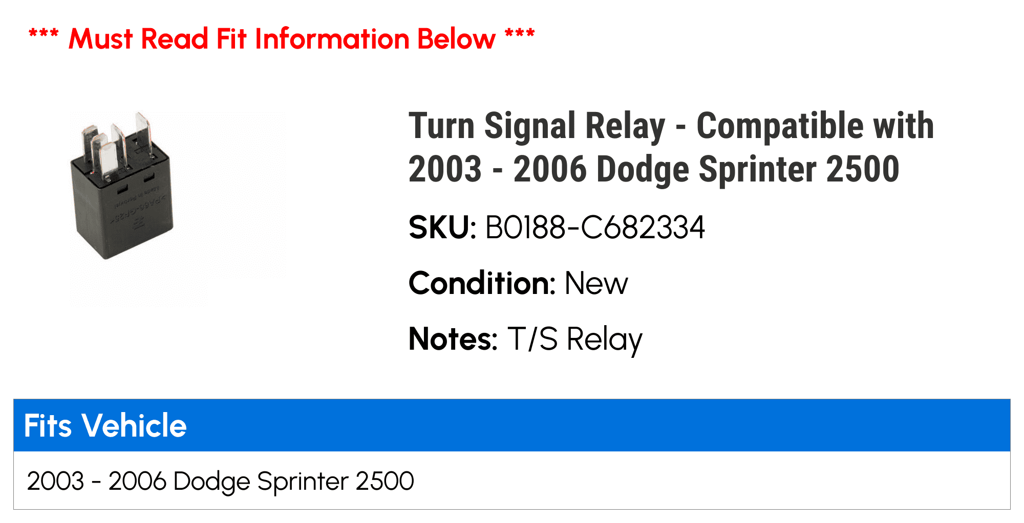 Turn Signal Relay - Compatible with 2003 - 2006 Dodge Sprinter 2500 2004 2005