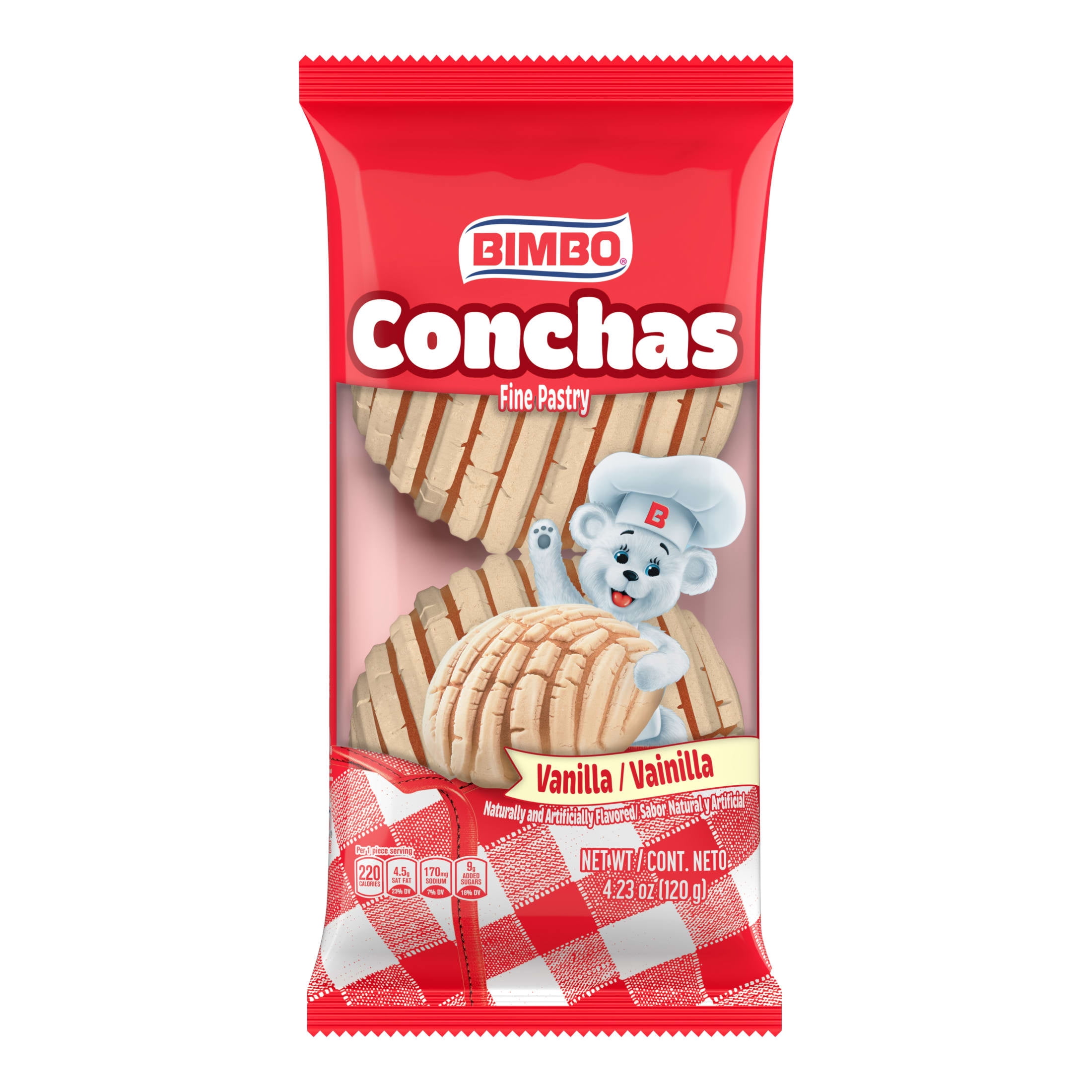 (3 pack) Bimbo Conchas Vanilla Fine Pastry, 2 count, Pastries, 4.23 oz Bag