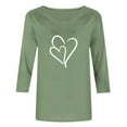 thumbnail image 4 of Plebaso Hauts Cœur pour Femmes Manches 3/4 Col Rond T-Shirts Décontractés Imprimé Chandail Femmes 2025 Tee Blouses, 4 of 4
