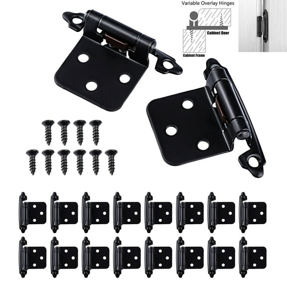 Lohoms Kitchen Cabinet Hinges, 1/2 inch Overlay Self Closing Face Mount Hinges For Kitchen Cupboard Door With Screws, 100 Pairs (200pcs), Black