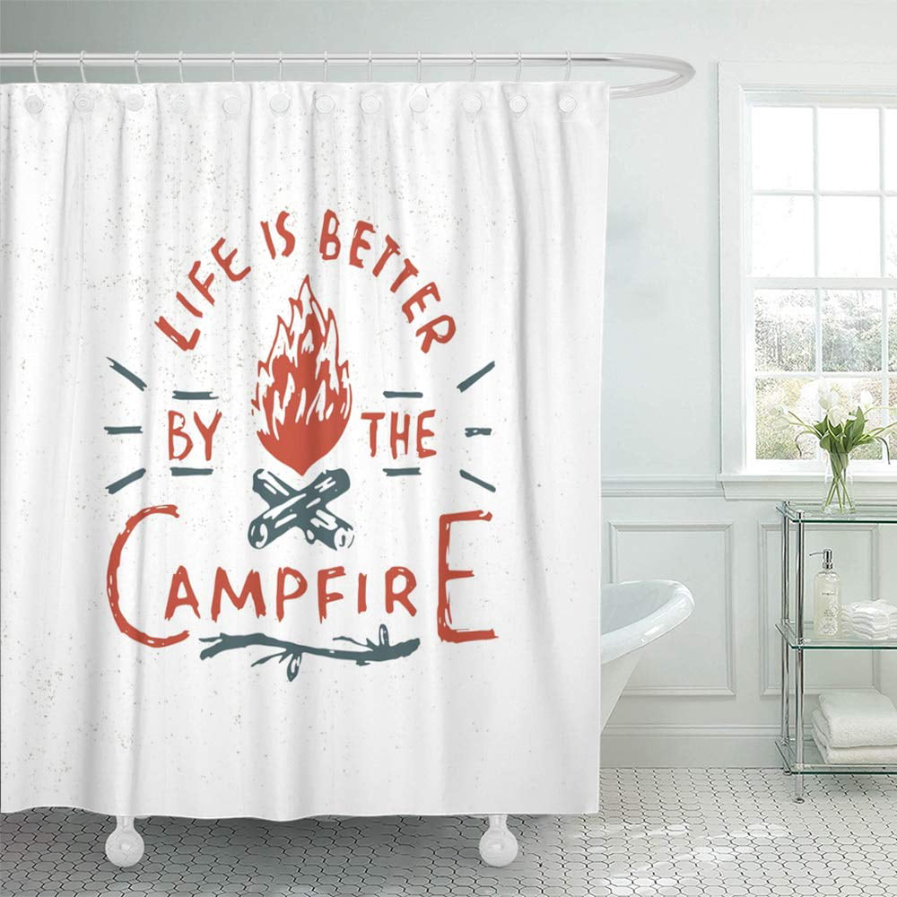 Forest Shower Curtain Night Camping Adventure Print for Bathroom 