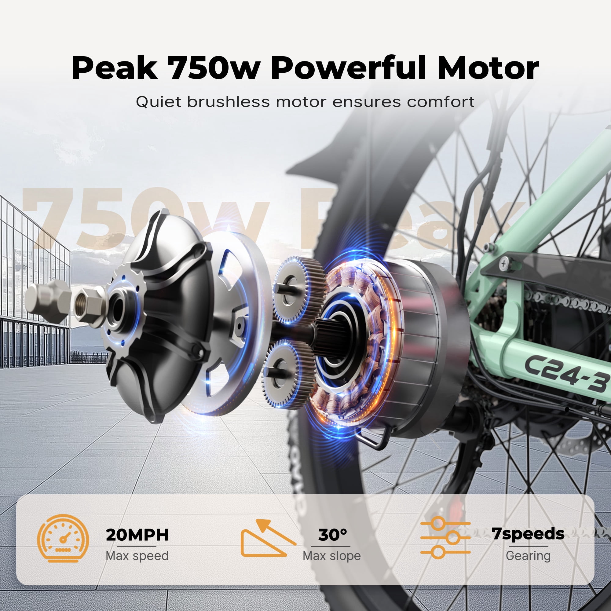 VARUN 24" Electric Bike for Adults - 750W Peak Motor, 48V Removable Battery (40 Miles Range), 20MPH, 7-Speed Gears, Dual Disc Brakes, LED Taillight - Commuter E-Bike for Men & Women, UL2849