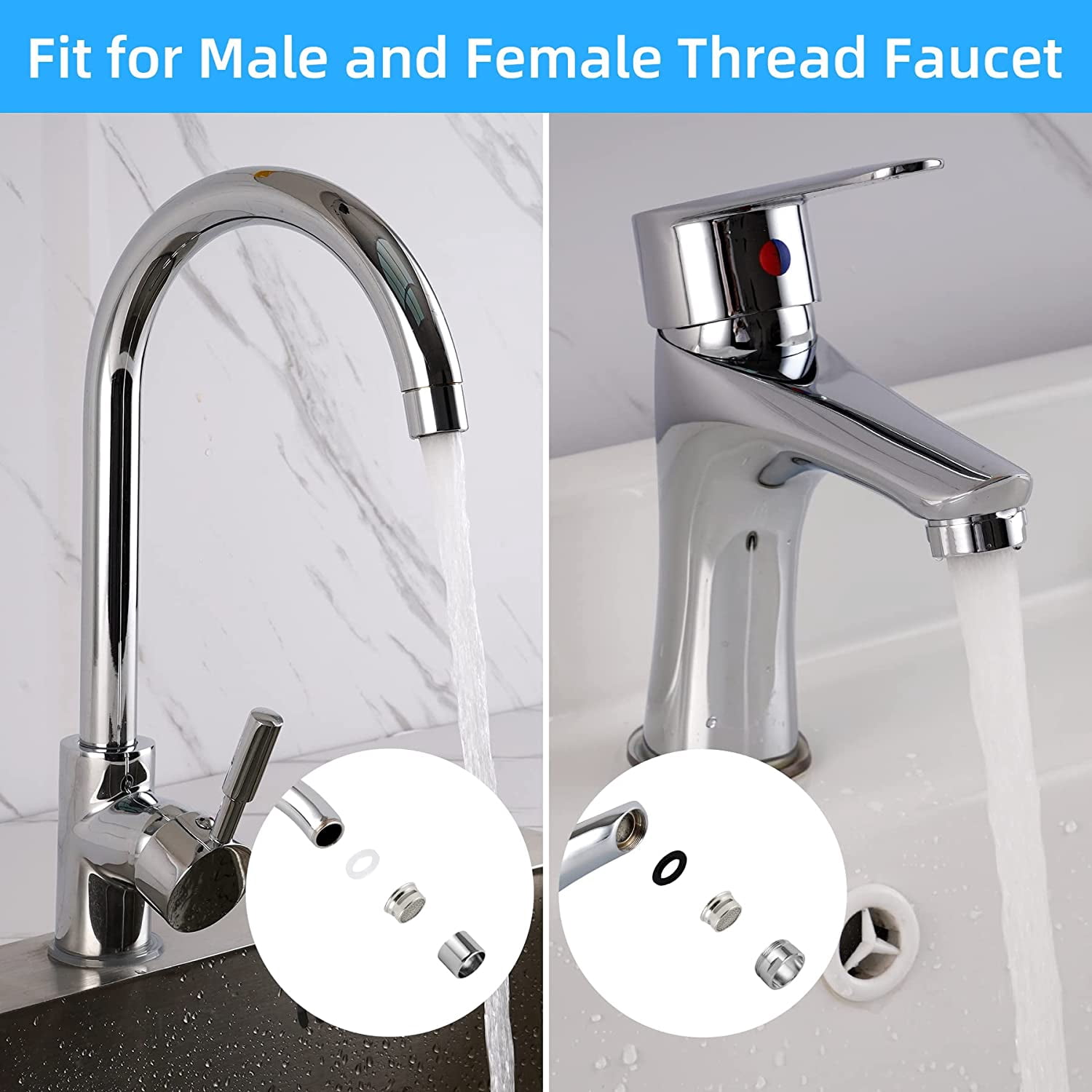 8 Pack Faucet Aerator, Kitchen Sink Faucet Aerator Adapter with Stainless Steel Shell, Male and Female Thread Water Conserve Filter with Gasket for Bathroom, Chrome