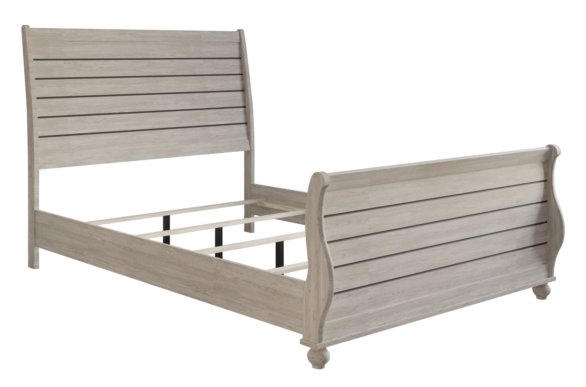 Home Design Miles King Bed Frame with Wood Grain Headboard and Bun Feet, White Oak, Easy assembly
