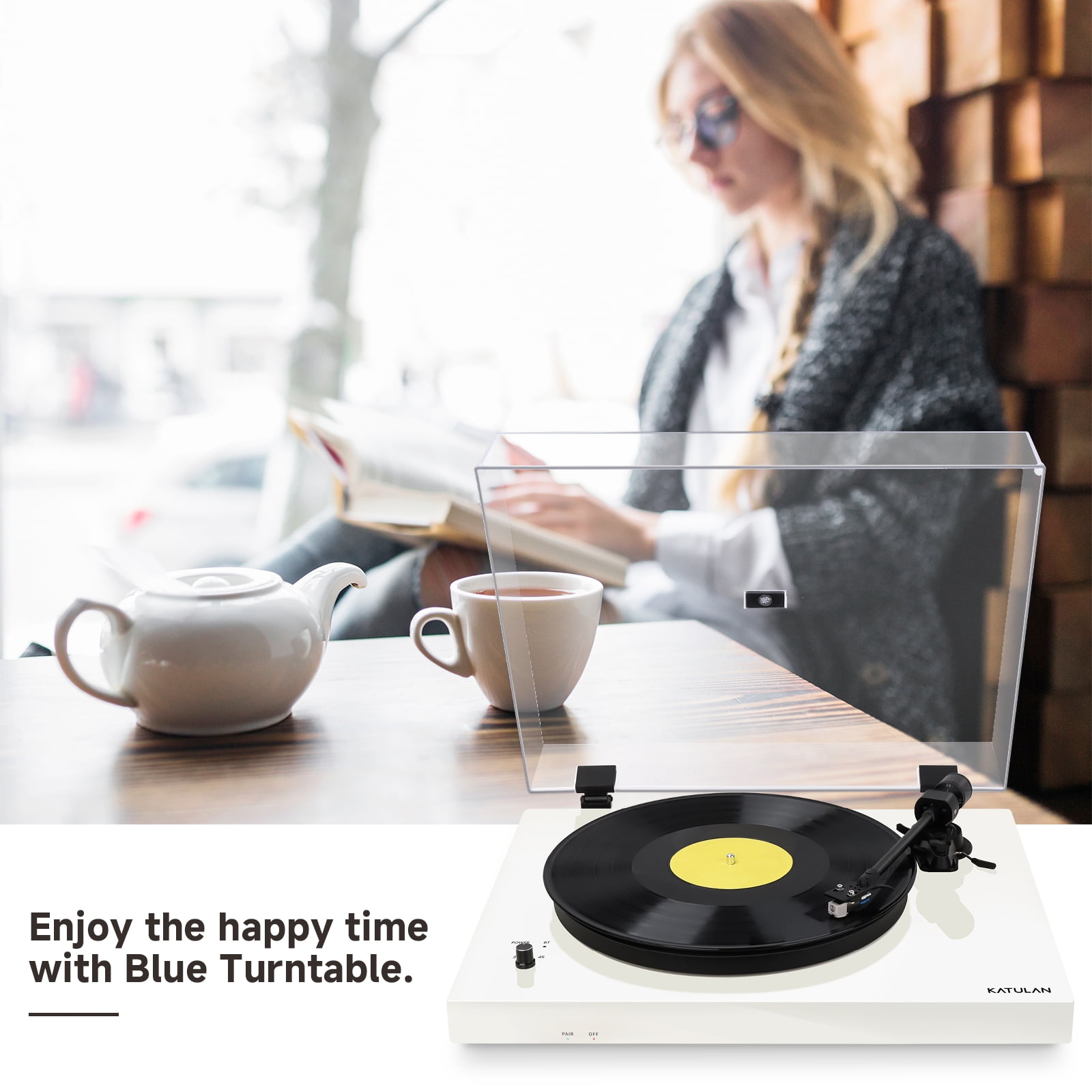Qlearsoul ONE-Q Vinyl Platenspeler (Black Edition), Alles-in-één HiFi- draaitafels met ingebouwde luidsprekers, Bluetooth 5.4, Phono-voorversterker, magnetische cartridge AT-3600L, 33/45 tpm, twee