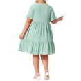 thumbnail image 3 of Agnes Orinda Women's Plus Size Summer Dresses Texture Ruffle Short Sleeve Tiered Hem Crew Neck Midi Casual A Line Dress 2025 4X Light Green, 3 of 6