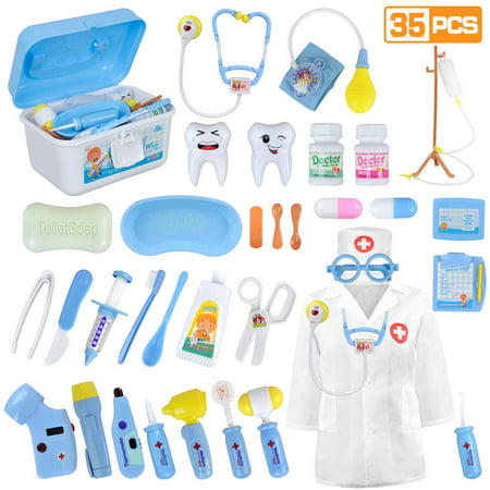 Kids Doctor Set | 34 Pieces Role Play Nurse Medical Box Kit with Electronic Stethoscope & Pretend Play Accessories - Educational Gift for 3, 4, 5, 6 Year Old Boys, Girls