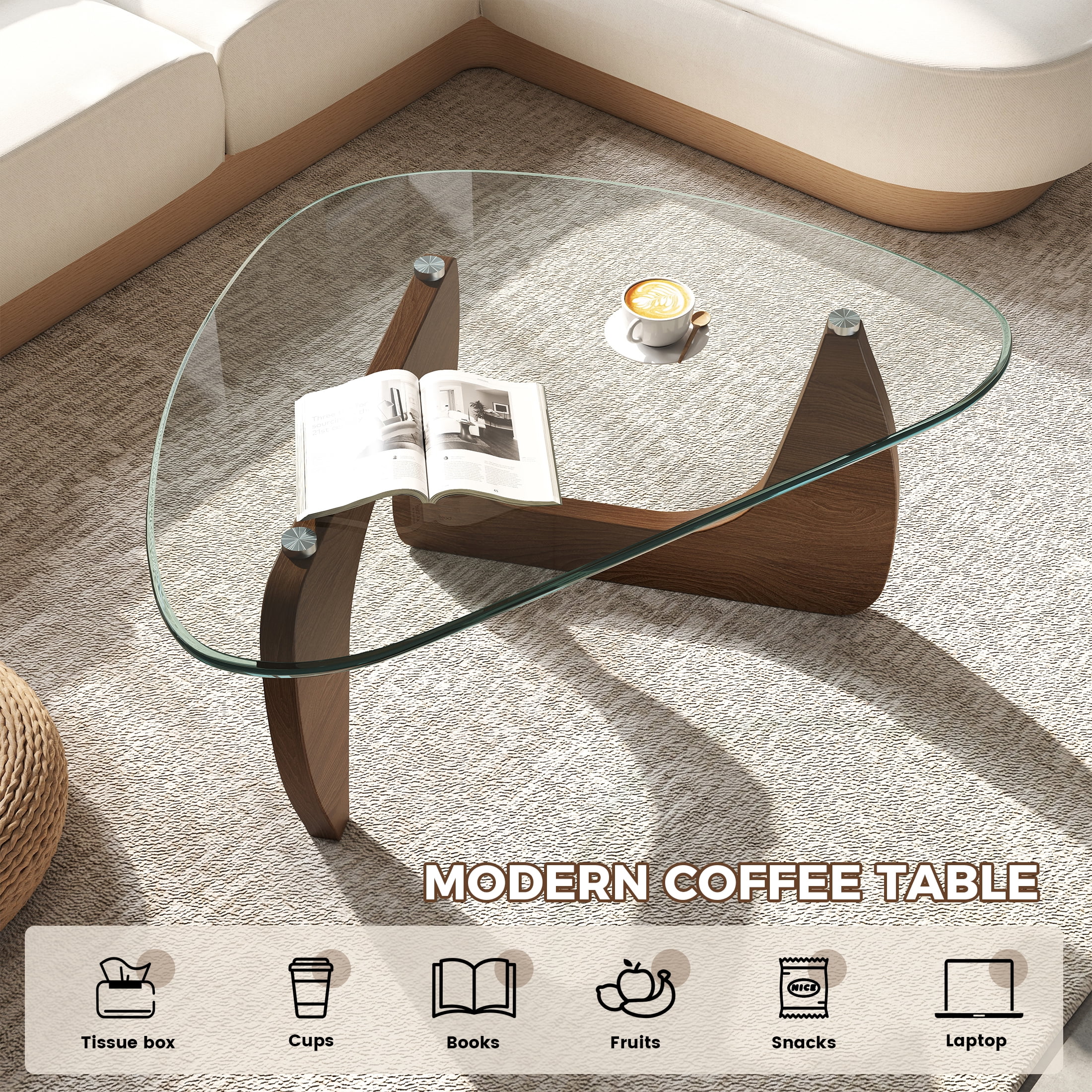 Daluvenix Modern Glass Coffee Table for Living Room, Mid Century Coffee Table, Triangle Small Coffee Tables, Suitable for Bedroom Living Room Reception Office Tables