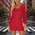thumbnail image 1 of TaTaai Ladies Casual V Neck Long Sleeve Solid Color Bodycon Dress Tassel Design High Waist Slim Fit All Season Daily Wear Gift, 1 of 7