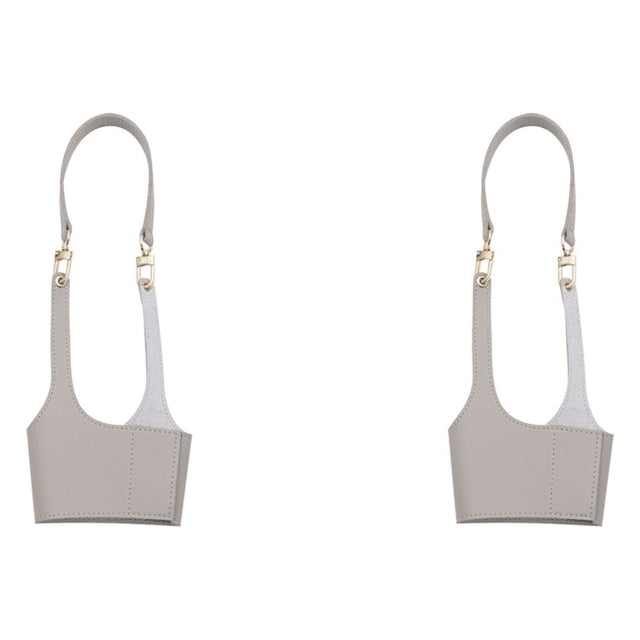 2uds. Bolsa para vasos de bebidas de cuero PU, bolsa aislante para portavasos con correa, color gris