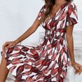 thumbnail image 7 of Usmixi Summer Dresses for Women Beach Empire Waist Flowy Swing A Line Midi Sun Dresses Short Sleeve V-Neck Leaves Print Knee-Length 2025 Casual Dress Wine s Under $5, 7 of 7