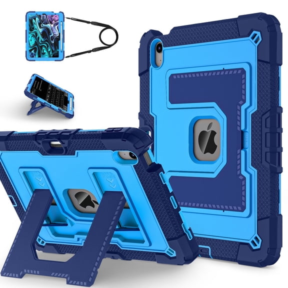 Rugged Case for Apple iPad Air 11 Inch M4 M3 M2 2026/2025/2024/ iPad Air 5th 4th Gen 10.9", Heavy Duty Tablet Case with Kickstand, Pencil Holder & Detachable Shoulder Strap,Navyblue