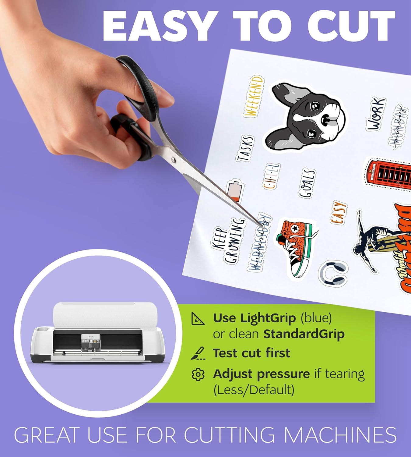 20 Sheets 8.5×11 Glossy Printable Vinyl Sticker Paper, Waterproof Fast Dry Adhesive Paper for Inkjet & Laser Printers, Compatible with Cutting Machines