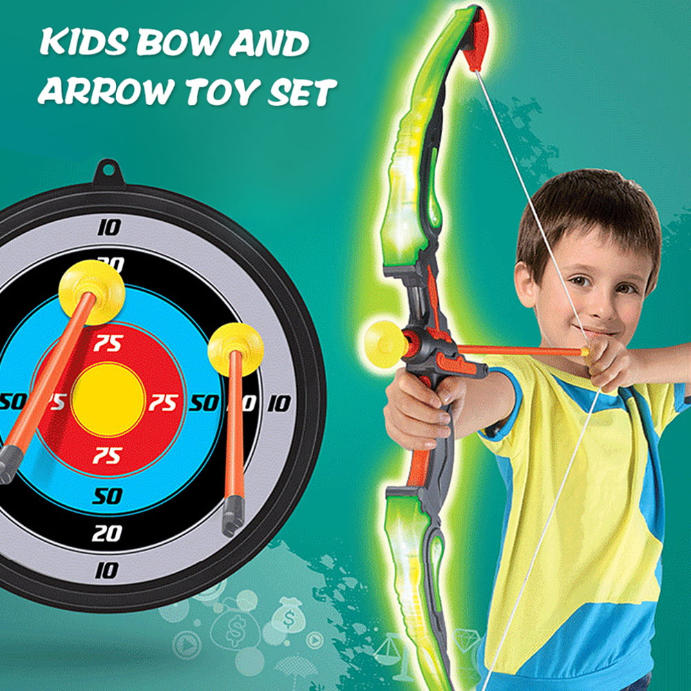 Light up Bow & Arrow Archery Set Outdoor Hunting Play With 3 Suction Target for sale online 