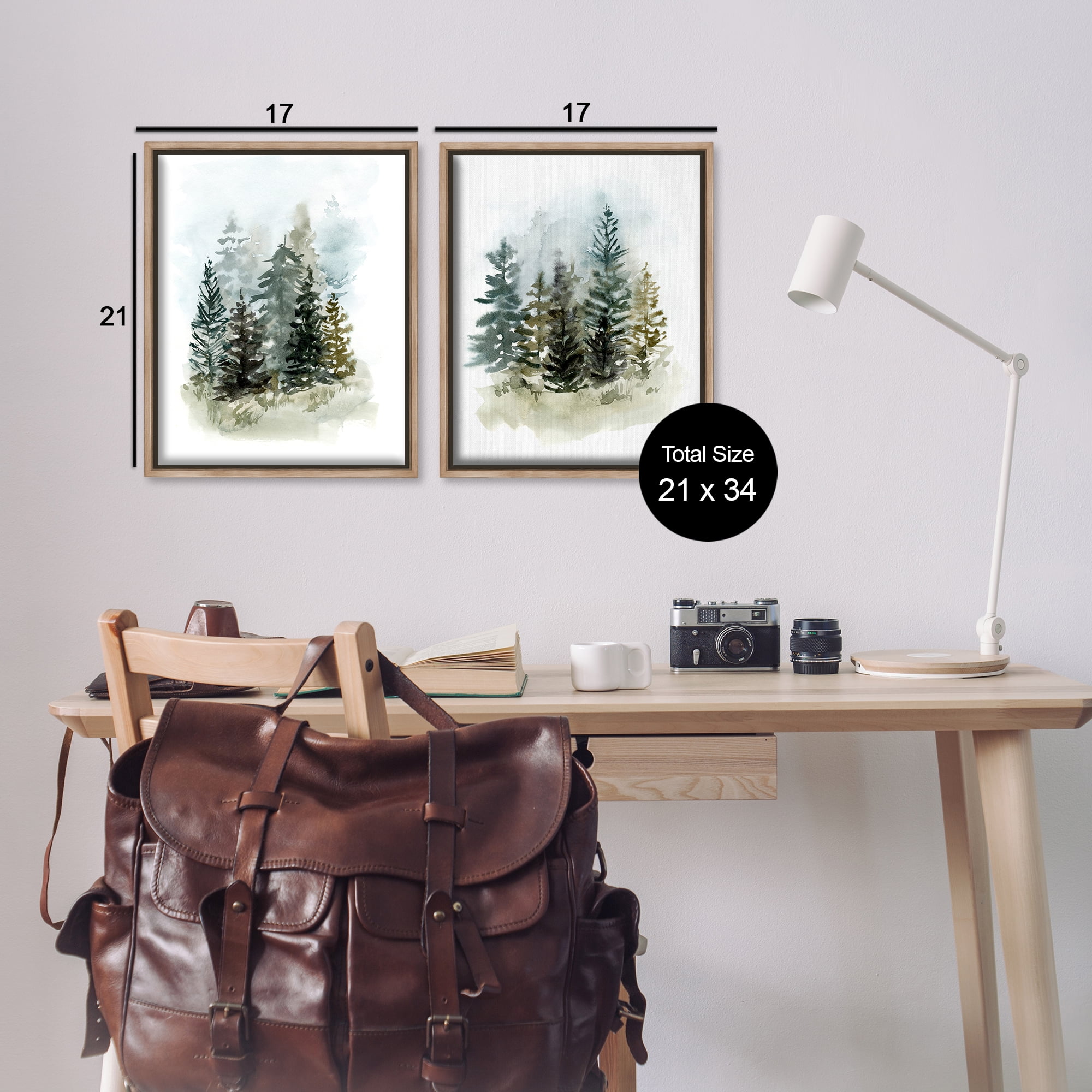 Stupell Industries Pine Trees Forest Grove Landscape & Nature Painting Brown Floater Framed Canvas Art Print Wall Art, 17 x 21, Set of 2