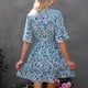 thumbnail image 4 of Vestido cruzado con cuello en V y manga corta con volantes para mujer, vestido informal con cinturón y estampado floral para citas, flor azul S, 4 of 6