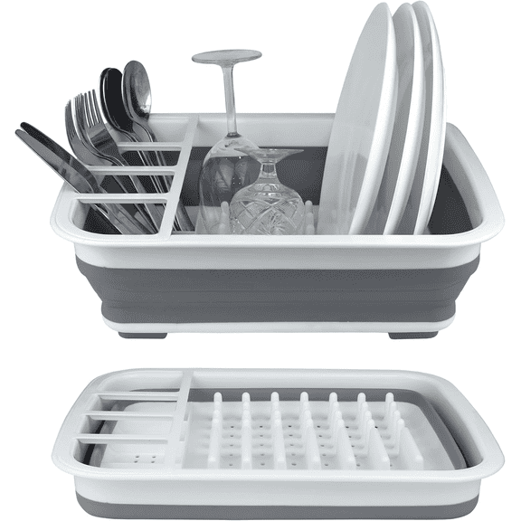 Collapsible Dish Drying Rack, Foldable Kitchen Drainer with Drain Tray for RV, Camper & Small Spaces