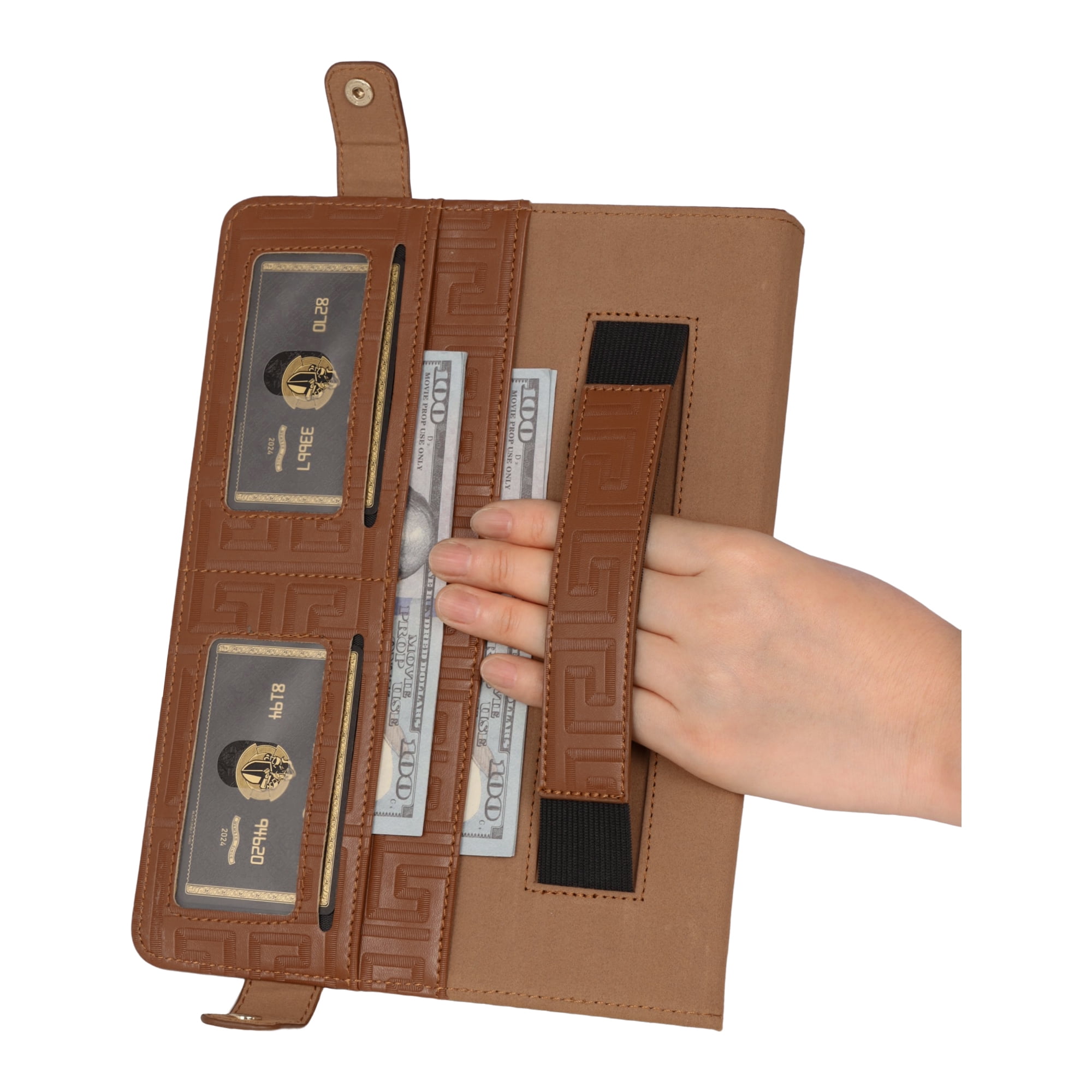 Dteck Handbag Case for iPad Air 11 inch 2024,Magnetic Leather Elegant Crossbody Folio Stand Wallet Case with Pencil Holder, Card Slots, Hand Strap, Shoulder Strap ,Brown