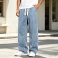 thumbnail image 5 of Bxsruta Men's Drawstring Jeans Baggy Denim Pants Wide Leg Loose Fit Casual Streetwear, 5 of 8
