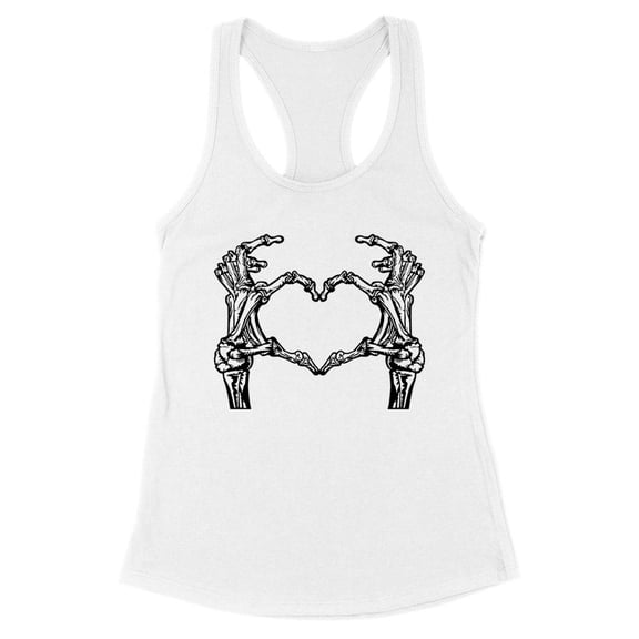 Skeleton Heart Hands Tank Top Fitted Racerback Women's Large White