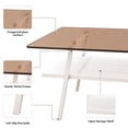 thumbnail image 3 of Coffee Table with Storage Shelf, 2-Tier Rectangle Coffee Table with Black Metal Legs, Coffee Tables with Tempered Glass Tabletop, Modern Table for Living Room Bed Room Apartment, Brown and white, 3 of 9