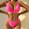 thumbnail image 2 of UTSJKR Women Two Piece Swimsuits Halter Triangle String Brazilian Bikini Sets Flattering Ruched High Cut Cheeky Thong Bathing Suit Hot Pink M, 2 of 9