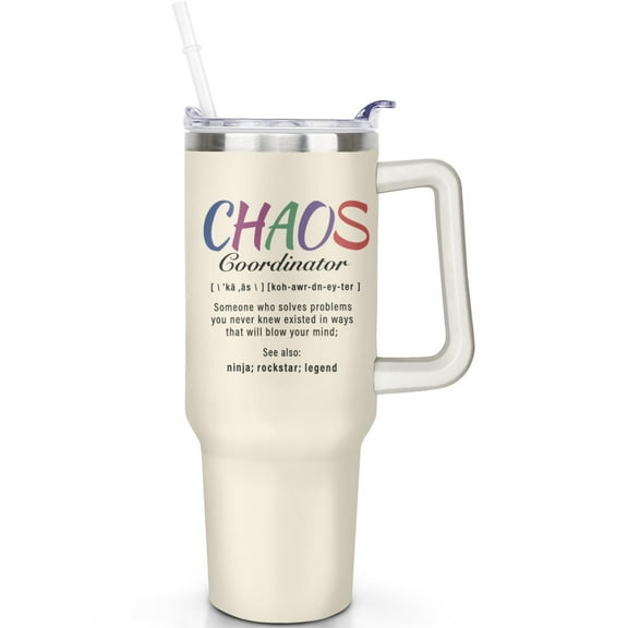 1pc Chaos Coordinator 40oz Tumbler with Straw & Handle - Insulated Stainless Steel Cup | Holiday Gift for Man Women (Christmas, Valentine's, Birthday)