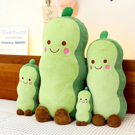 Cute Pea Pod Plush Pillow Stuffed Animal, Soft Green Bean Shape Couch Decor for Kids Adults, Kawaii Vegetable Toy for Bed Sofa Car, 1 Count