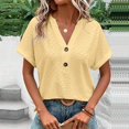 thumbnail image 2 of Summer Tops for Women Trendy Eyelet V Neck Short Sleeve Button down Shirts Casual Henley Tunic Vacation Blouses, 2 of 5