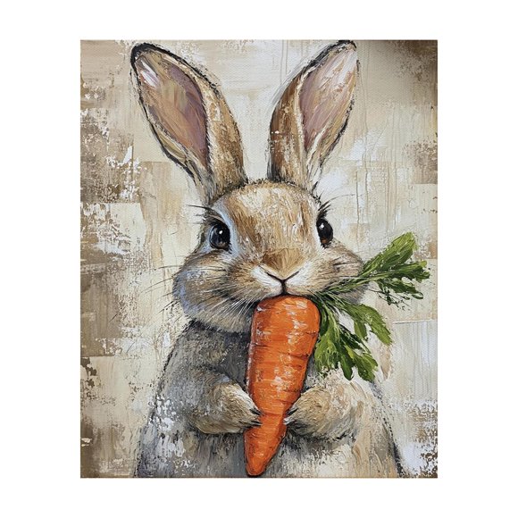 CHENMEI Fun Bunny Wall Art Wildflower Bunny Wall Decor Pictures Nursery Animal Painting Prints Aesthetic Room Floral Spring Artwork for Gallery Living Room Home Decoration Unframed