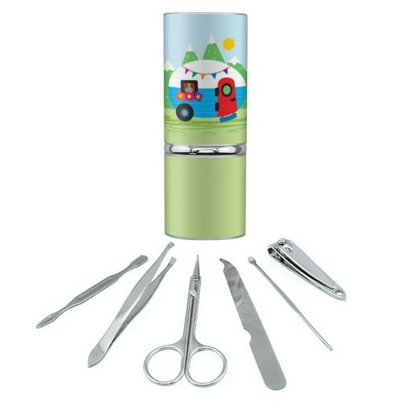 Vintage Retro Camper RV Camping Travel Trailer Stainless Steel Manicure Pedicure Grooming Beauty Care Travel Kit