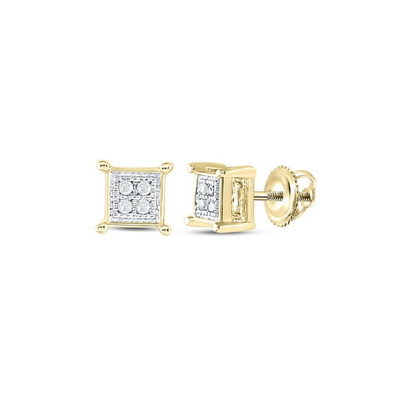 10kt Yellow Gold Mens Round Diamond Square Earrings .03 Cttw