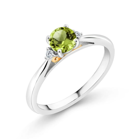 Gem Stone King 925 Sterling Silver and 10K Yellow Gold Green Peridot and White Lab Grown Diamond Engagement Ring for Women (0.59 Cttw, Gemstone August Birthstone, Size 5)